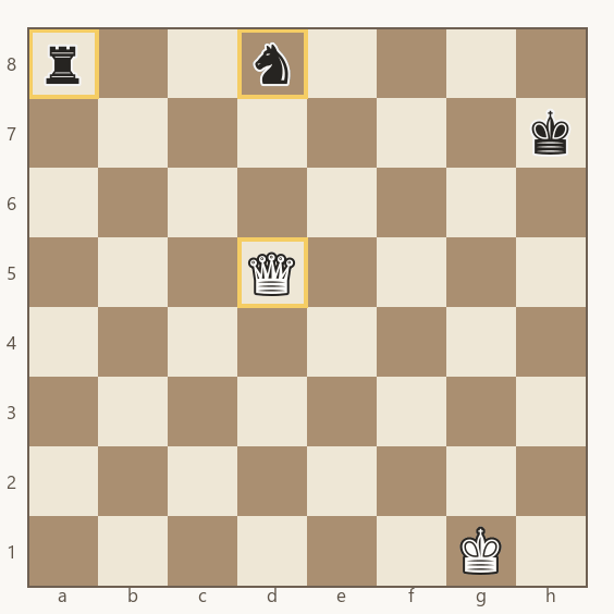 dama branca em d5 atacando a torre de a8 e o cavalo de d8 ao mesmo tempo