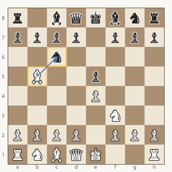 bispo desenvolvido para b5 já atacando o cavalo de c6, ganhando tempo