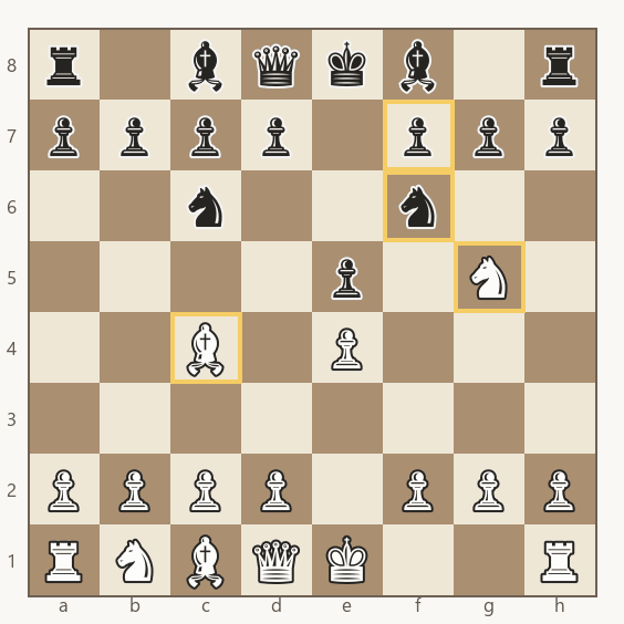 cavalo branco em g5 no quarto lance mirando f7 junto com o bispo de c4