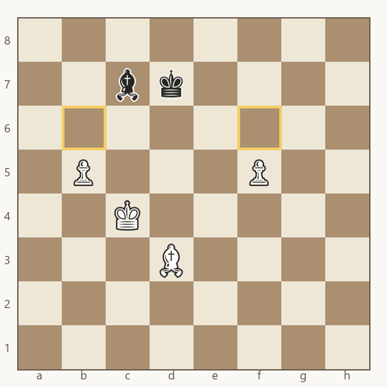 os mesmos dois peões a mais, agora em b5 e f5; b6 e f6 não estão na mesma diagonal e o bispo preto não cobre os dois