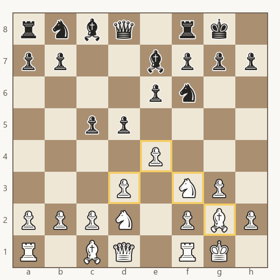 montagem do ataque indiano do rei com bispo em g2, peões em d3 e e4 e o rei já rocado